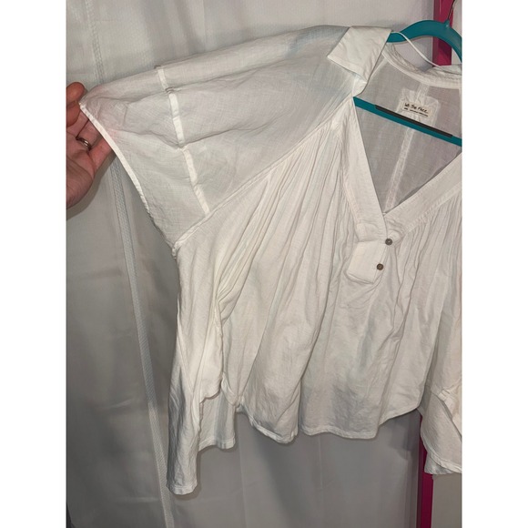 We The Free White V Neck Gauze Cotton Boho Peasant Blouse Top Large - Picture 3 of 5